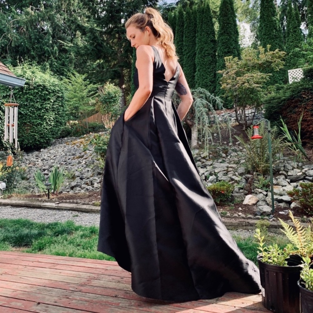 Adrianna Papell mikado hi low sleeveless special occasion long dress - Picture 3 of 8